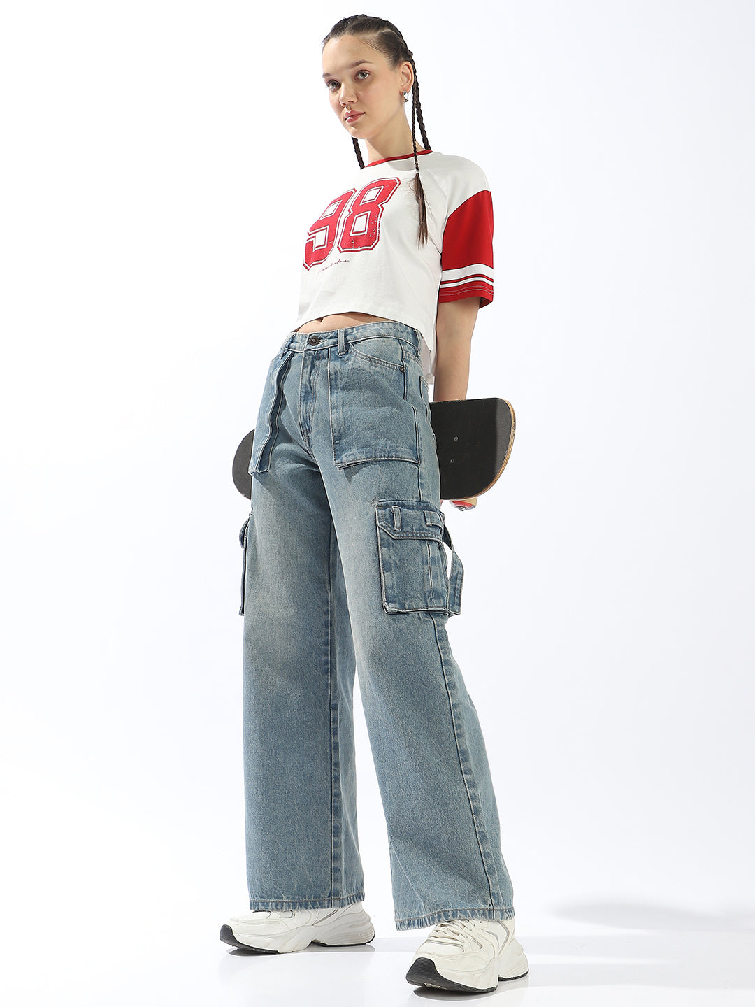 Hubberholme Women Comfort Wide Leg High-Rise Heavy Fade Jeans