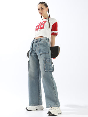 Hubberholme Women Comfort Wide Leg High-Rise Heavy Fade Jeans