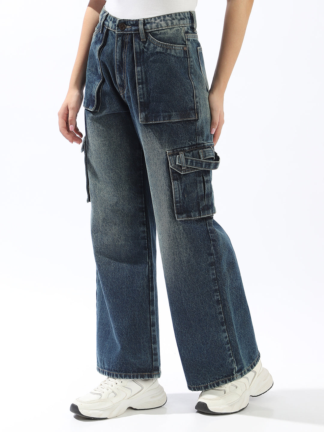 Hubberholme Women Comfort Wide Leg High-Rise Heavy Fade Jeans