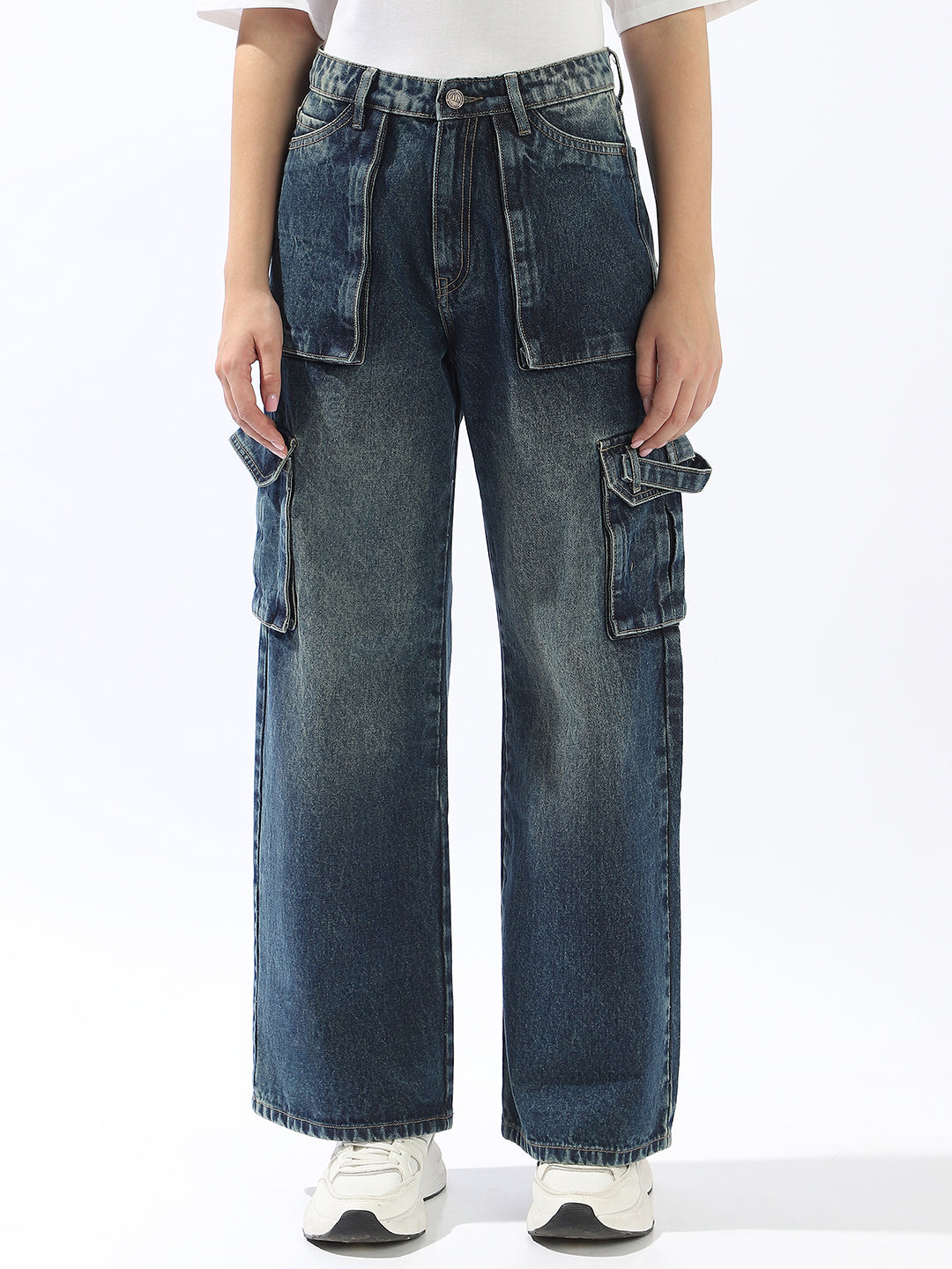 Hubberholme Women Comfort Wide Leg High-Rise Heavy Fade Jeans