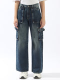 Hubberholme Women Comfort Wide Leg High-Rise Heavy Fade Jeans