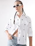 Hubberholme Women Embroidery Heart Shape Spread Collar Oversized Shirt