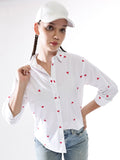Hubberholme Women Embroidery Heart Shape Spread Collar Oversized Shirt