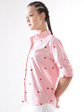 Hubberholme Women Embroidery Heart Shape Spread Collar Oversized Shirt