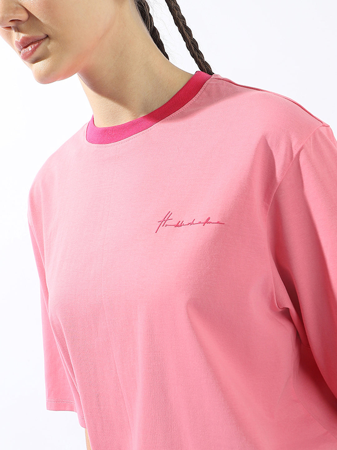 Hubberholme Solid Round Neck Short Sleeves Oversized Cotton T-shirt