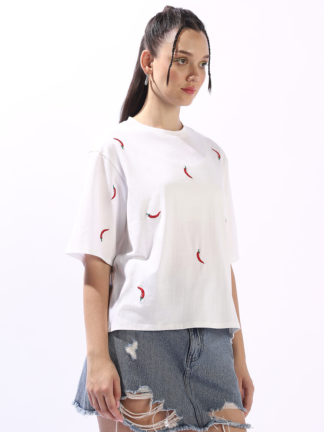 Hubberholme Embroidered Round Neck Short Sleeves Cotton T-shirt
