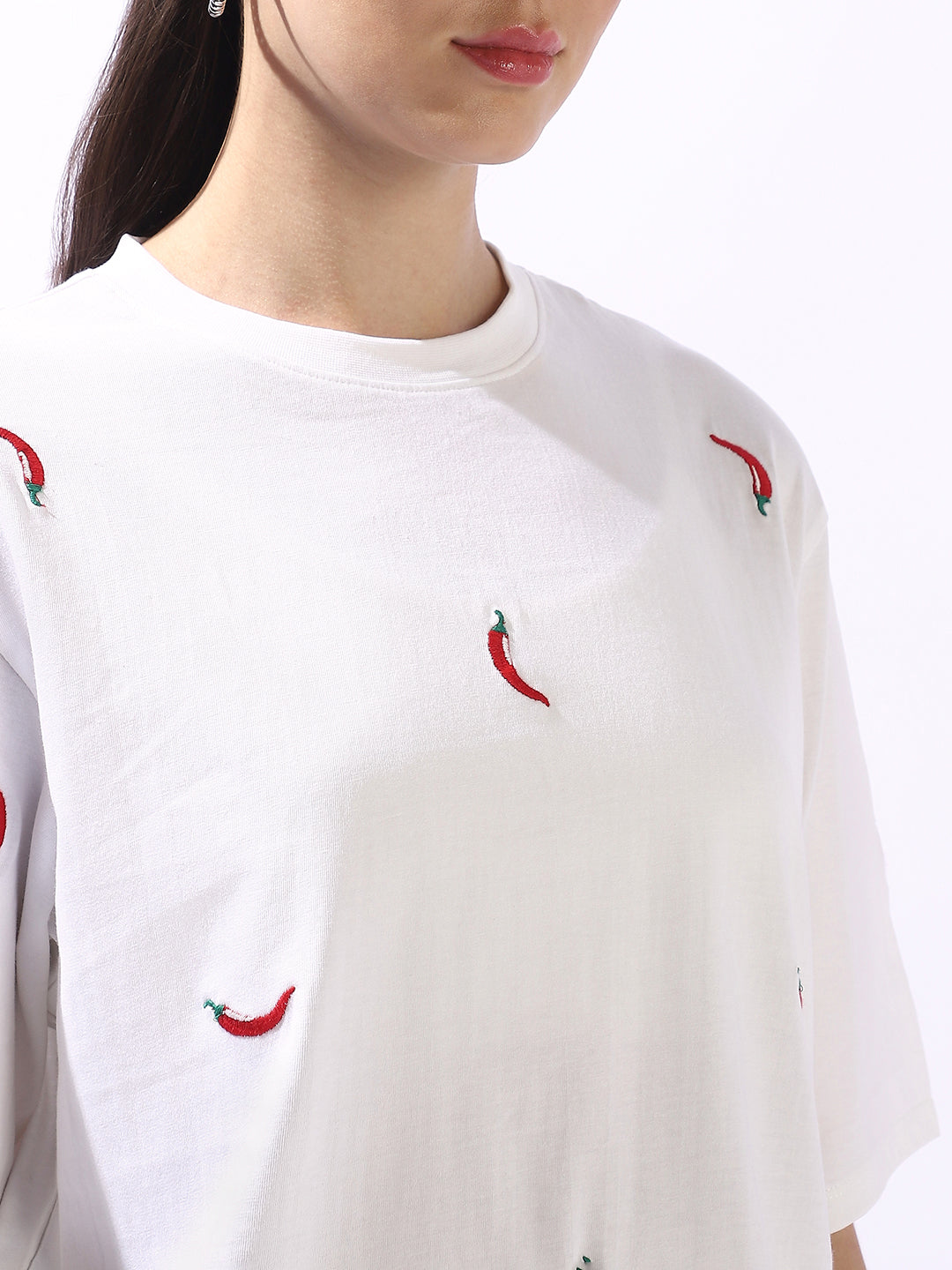 Hubberholme Embroidered Round Neck Short Sleeves Cotton T-shirt