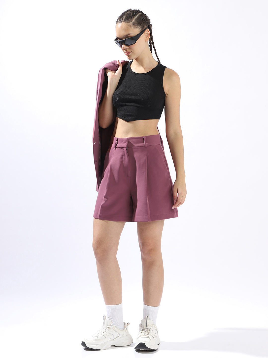 Hubberholme Women Solid Tailored Fit Regular High-Rise Straight Shorts