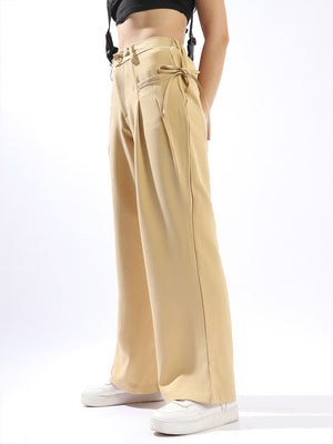 Hubberholme Women Solid Wide Leg Regular High-Rise Straight Trousers