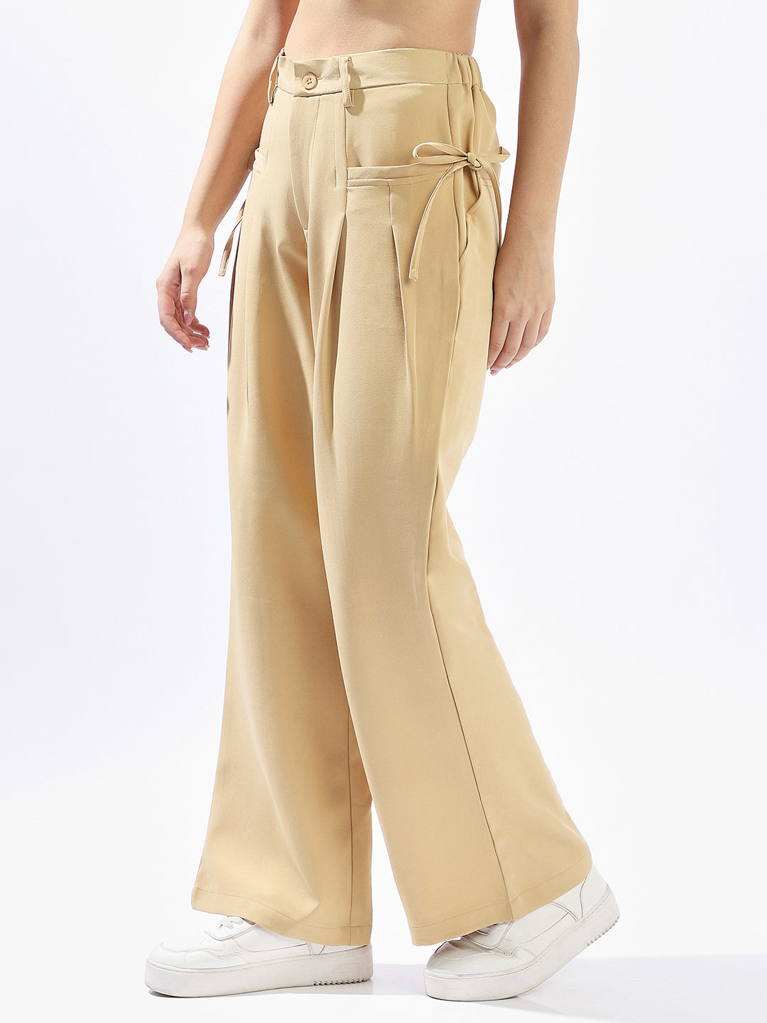 Hubberholme Women Solid Wide Leg Regular High-Rise Straight Trousers