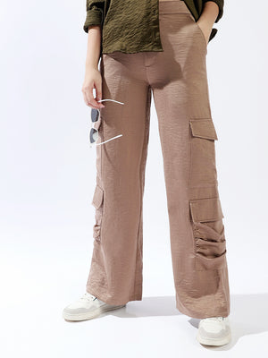 Hubberholme Women Polyester Wide Leg High-Rise Casual Trousers