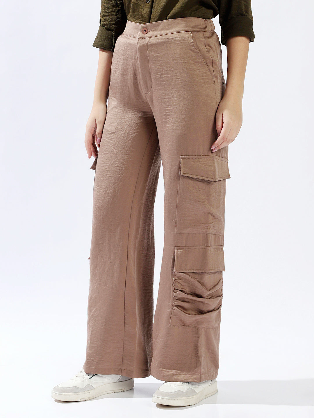 Hubberholme Women Polyester Wide Leg High-Rise Casual Trousers