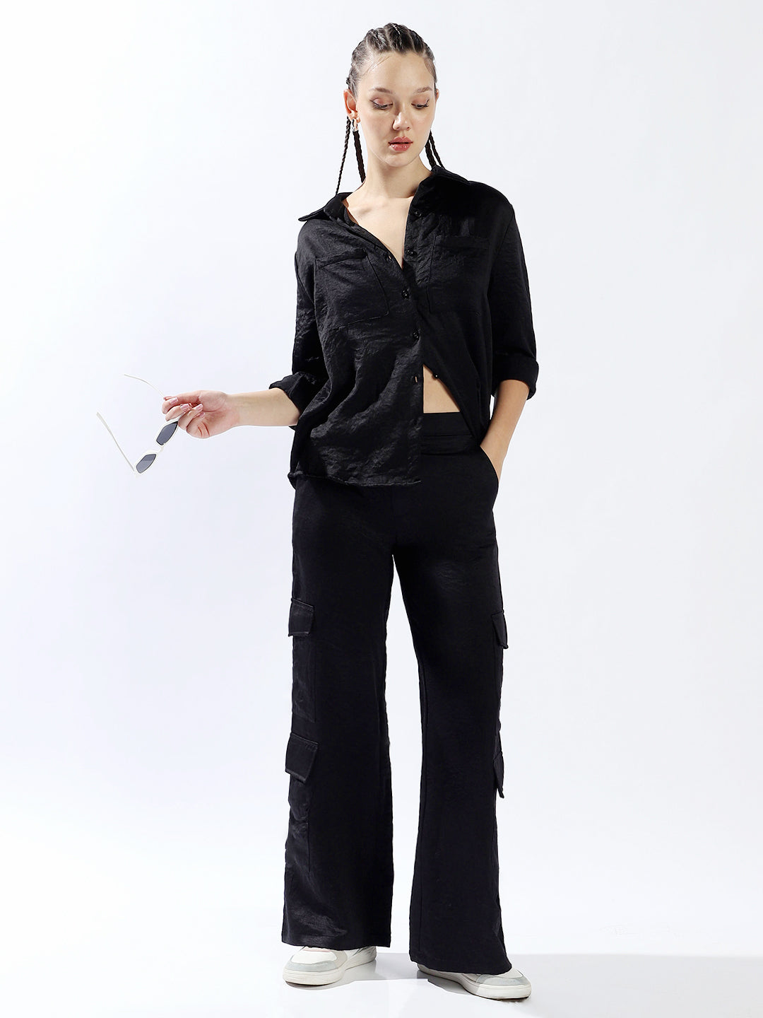 Hubberholme Women Polyester Wide Leg High-Rise Casual Trousers