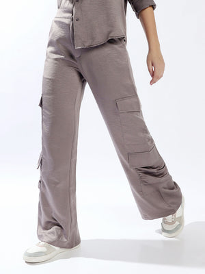 Hubberholme Women Polyester Wide Leg High-Rise Casual Trousers