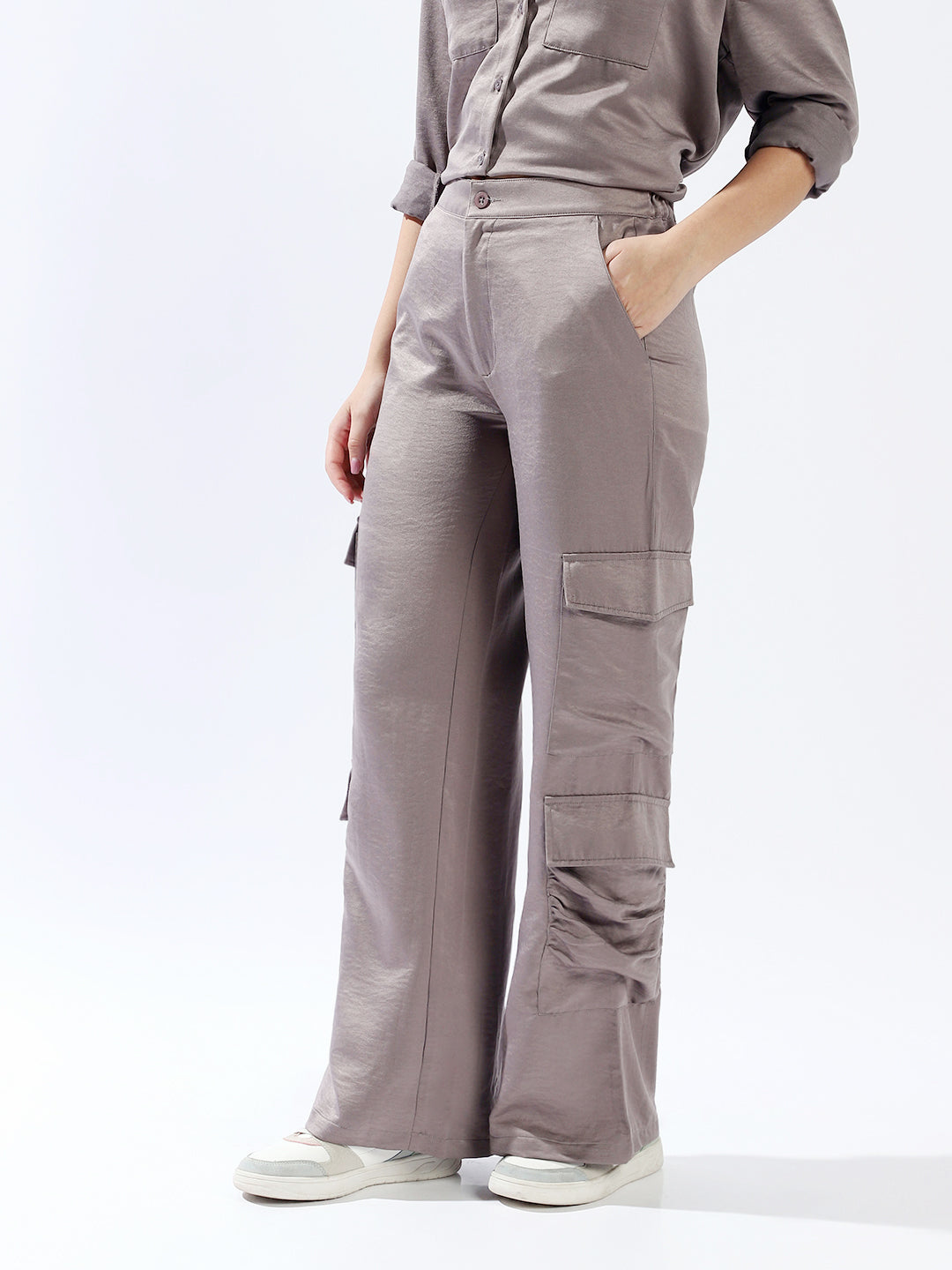 Hubberholme Women Polyester Wide Leg High-Rise Casual Trousers