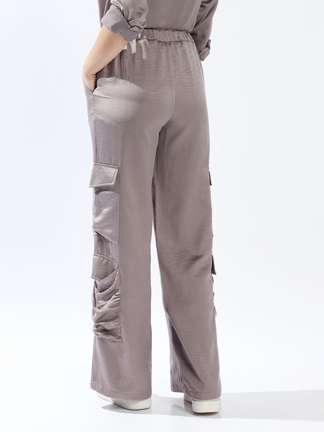 Hubberholme Women Polyester Wide Leg High-Rise Casual Trousers