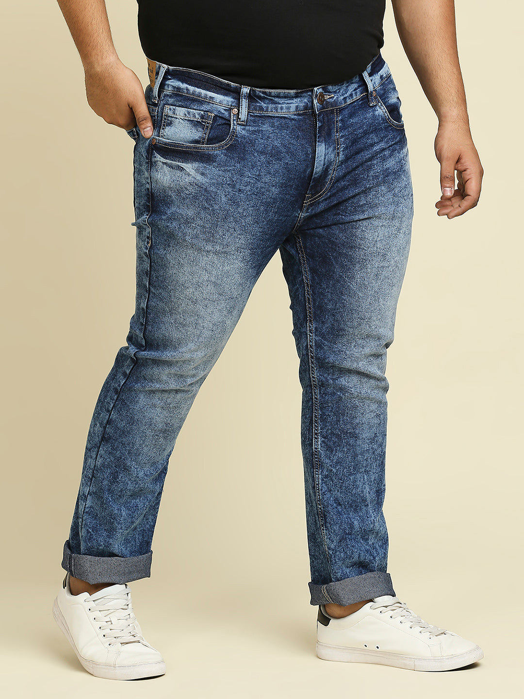 Men Plus Size Slim Fit Heavy Fade Stretchable Jeans