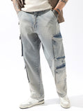 High Star Men Comfort Straight Fit Mid-Rise Heavy Fade Cotton Cargo Styles Jeans