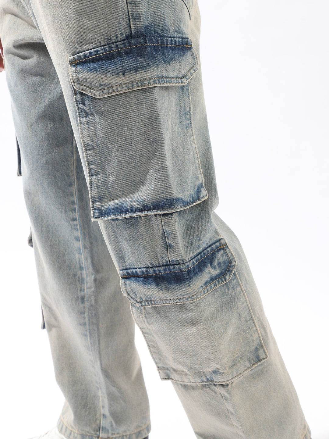 High Star Men Comfort Straight Fit Mid-Rise Heavy Fade Cotton Cargo Styles Jeans