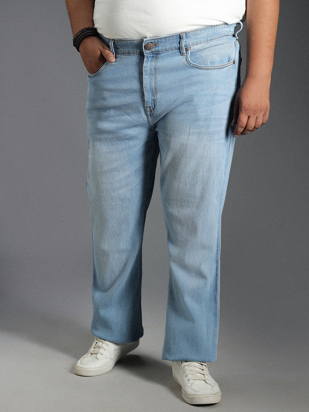 Men Plus Size Bootcut Mid-Rise Clean Look Stretchable Jeans
