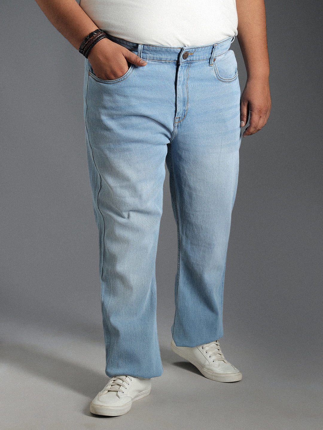 Men Plus Size Bootcut Mid-Rise Clean Look Stretchable Jeans