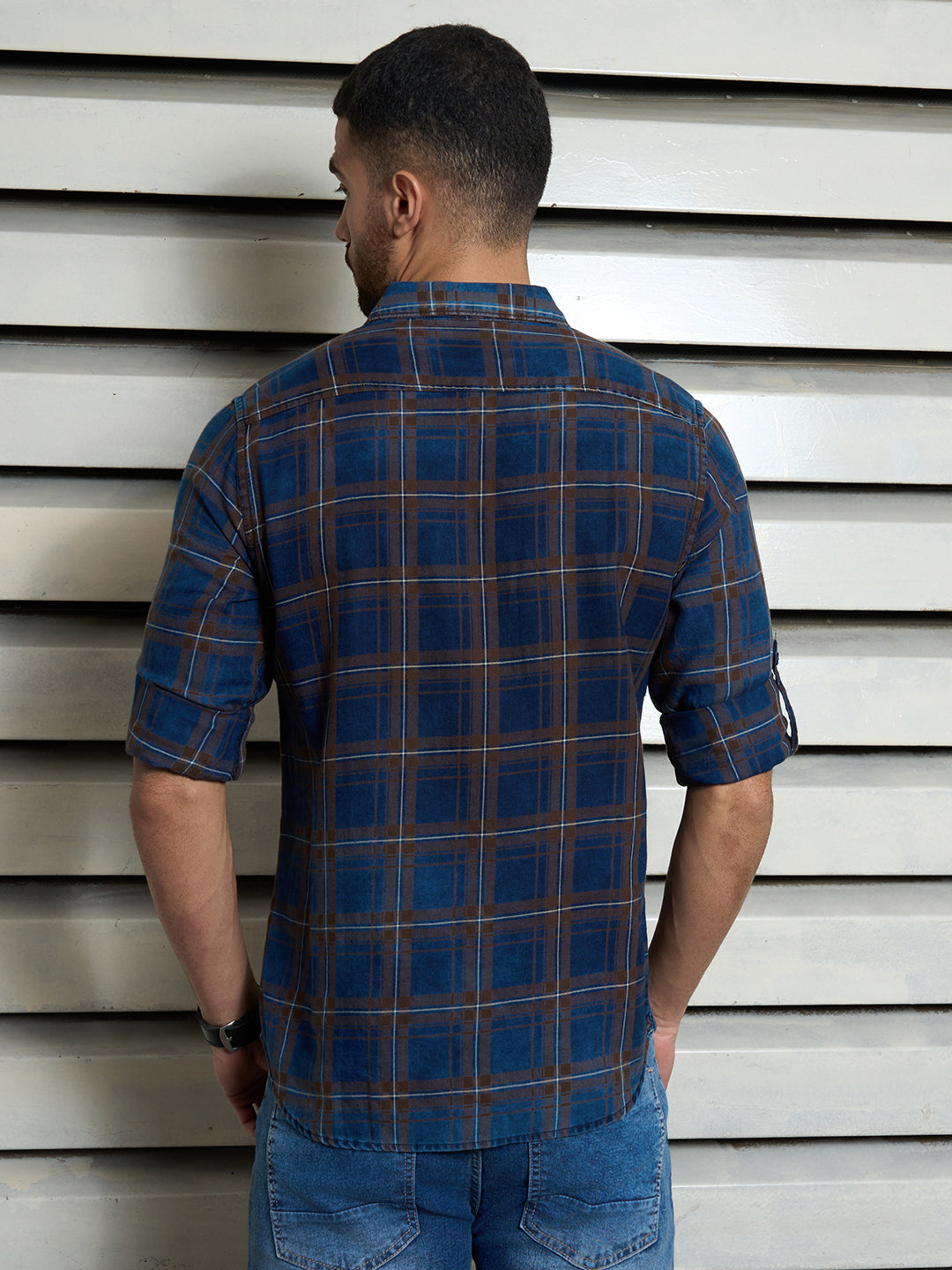 Men Cotton Spread Collar Long Sleeves Checked Regular Fit Casual Shirts