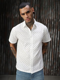 Men Schiffli Cotton Relaxed Fit  Collar Short Sleeve Shirts