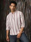 Men Strip Cotton Relaxed Fit  Collar Long Sleeve Shirts