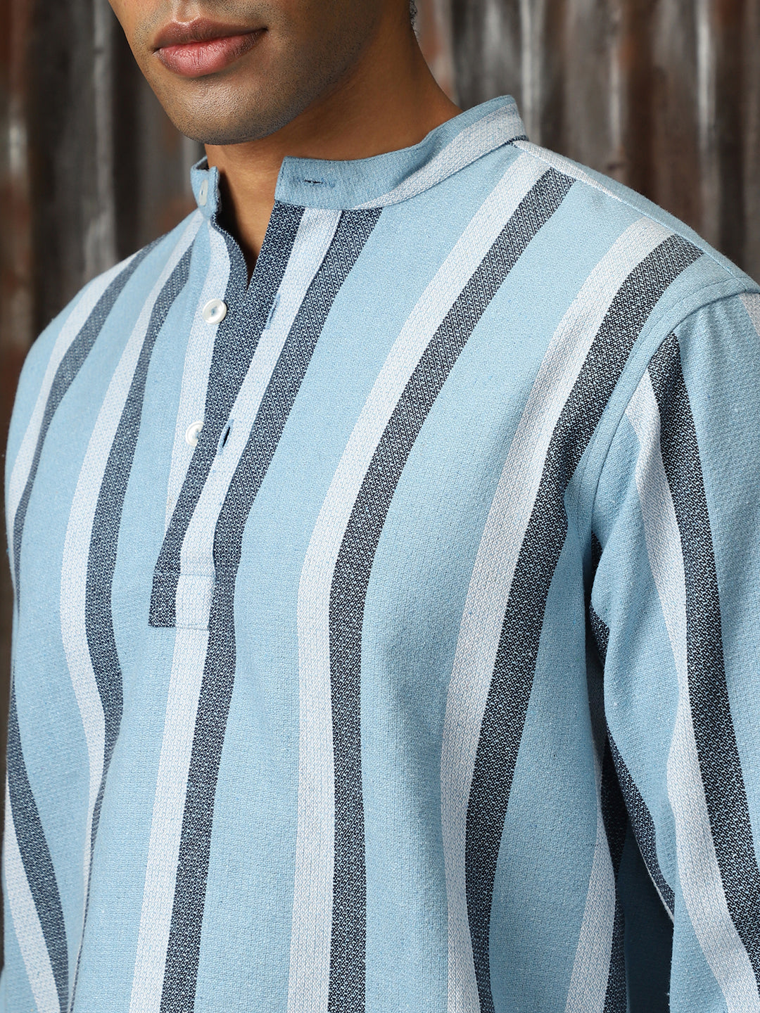 Men Strip Cotton Relaxed Fit  Collar Long Sleeve Shirts