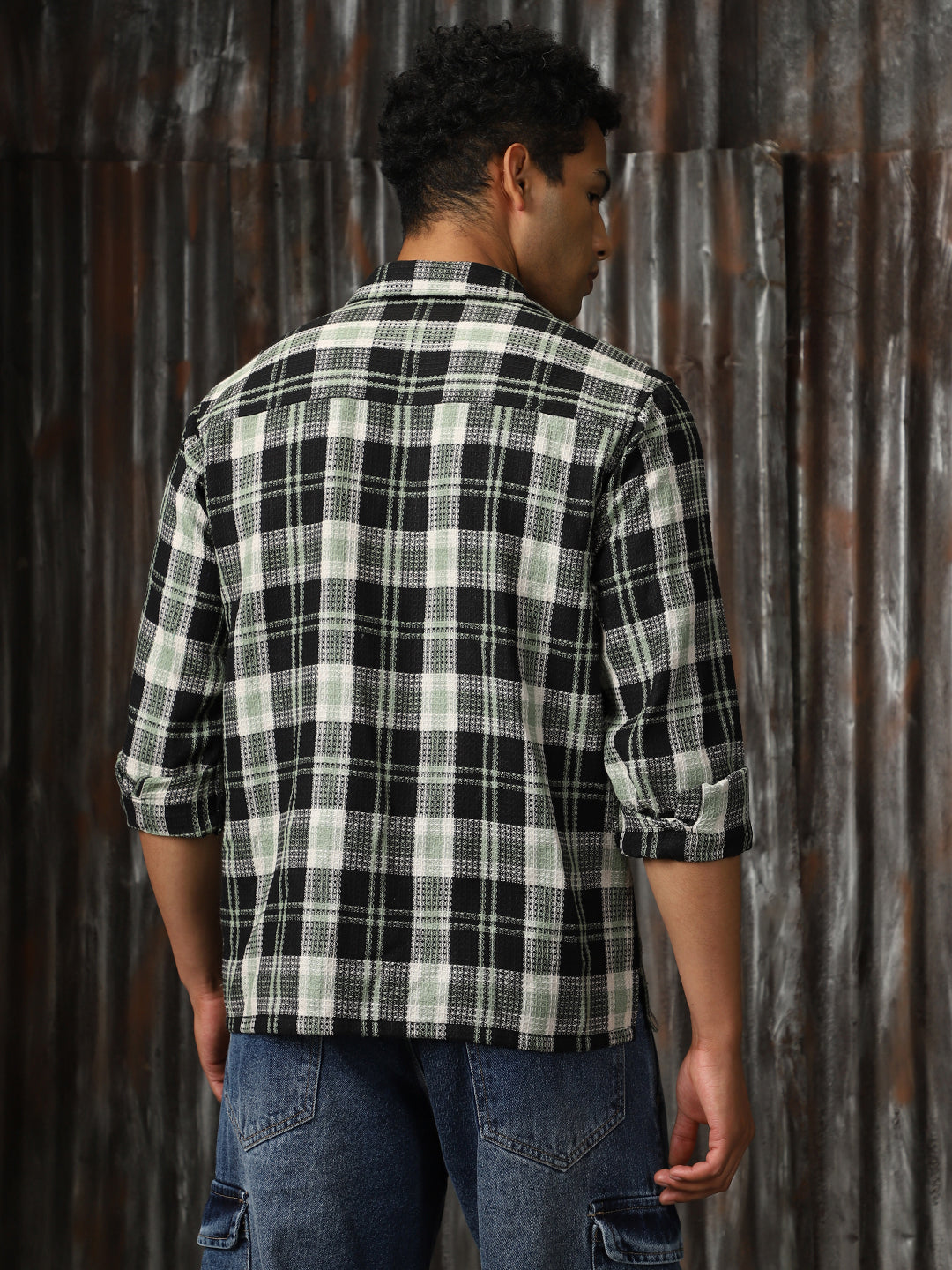 Men Check Cotton Relaxed Fit  Collar Long Sleeve Shirts