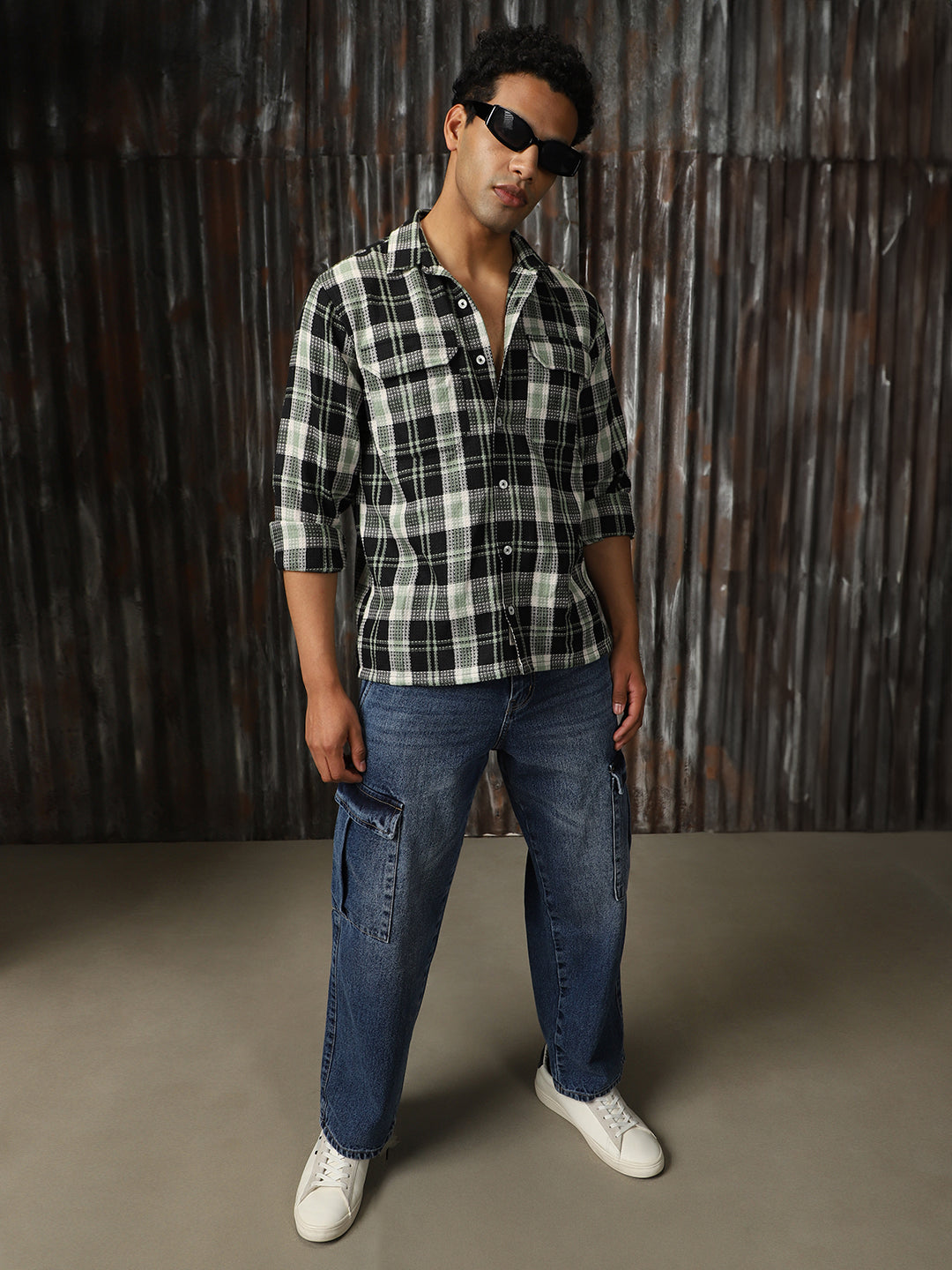 Men Check Cotton Relaxed Fit  Collar Long Sleeve Shirts
