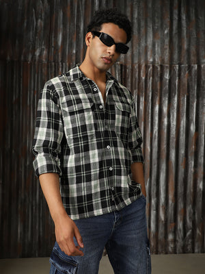 Men Check Cotton Relaxed Fit  Collar Long Sleeve Shirts