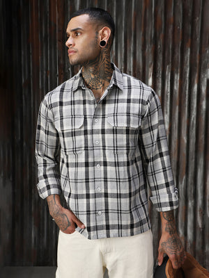 Men Check Cotton Relaxed Fit  Collar Long Sleeve Shirts