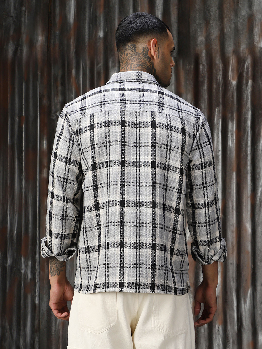 Men Check Cotton Relaxed Fit  Collar Long Sleeve Shirts