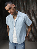 Men Schiffli Cotton Relaxed Fit  Collar Short Sleeve Shirts