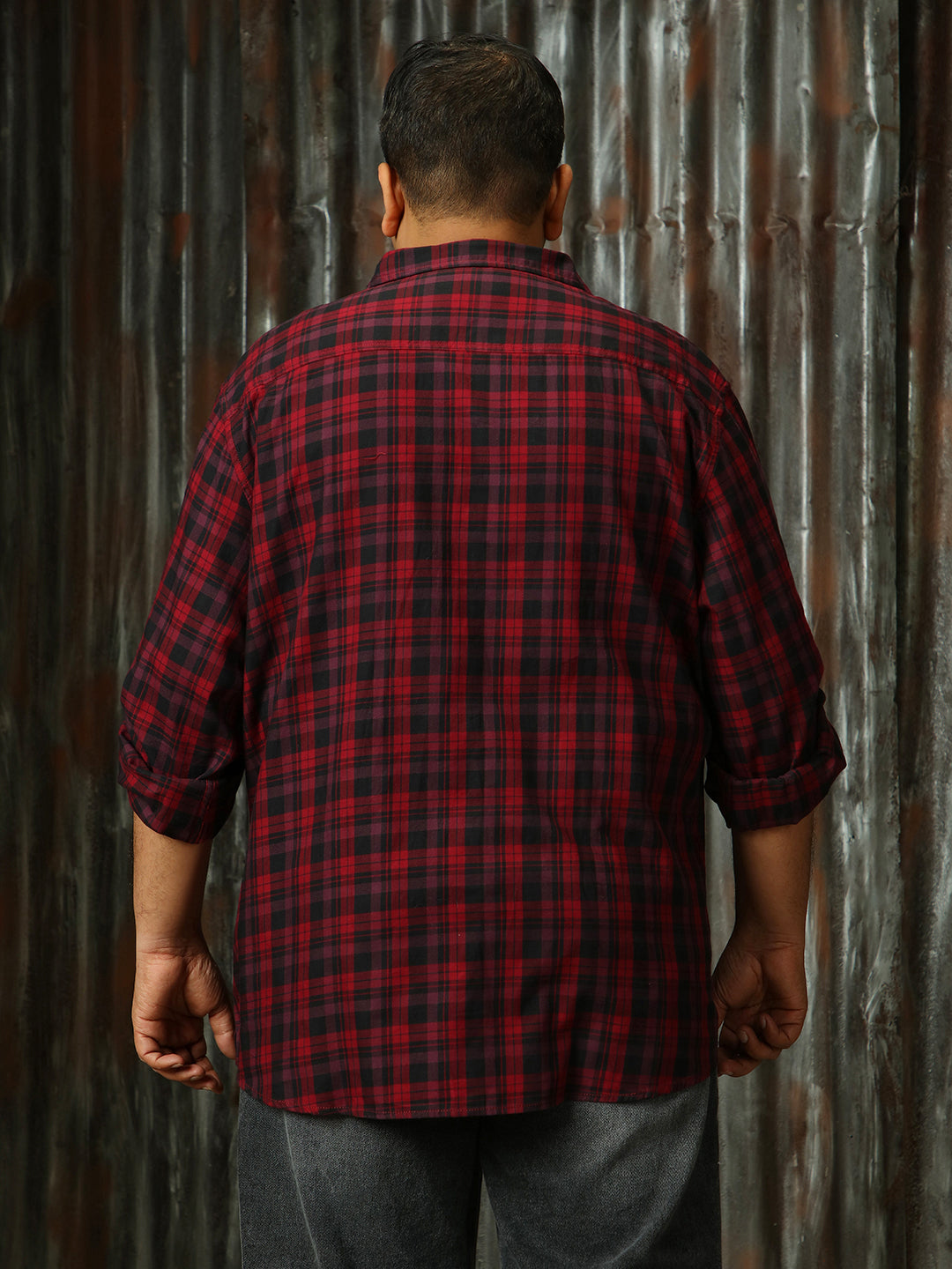 Men Check Cotton Regular Fit  Collar Long Sleeve Shirts