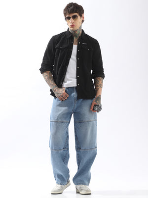 High Star Men Releaxed Fit Textured Checked Utility Casual Shirt