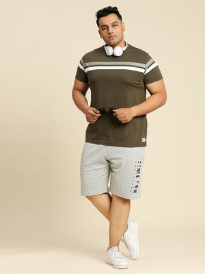 Plus Size Striped Round Neck Pure Cotton T-shirt