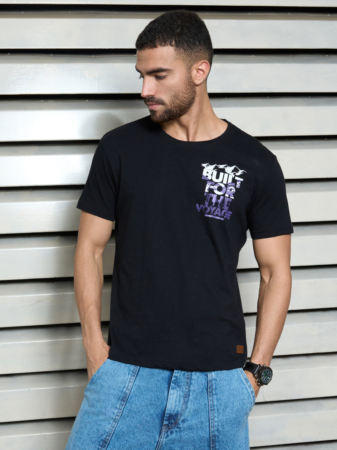 Men Cotton Short Sleeves Round Neck Printed Regular Fit Tshirt