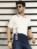 Men Polo Collar Typographic color blocked cotton T-shirt