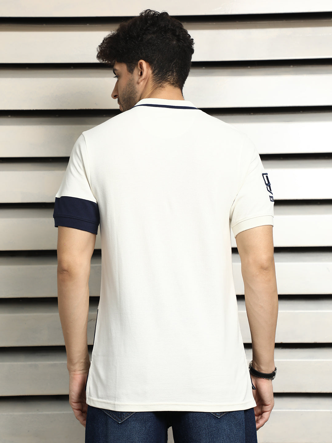 Men Polo Collar Typographic color blocked cotton T-shirt