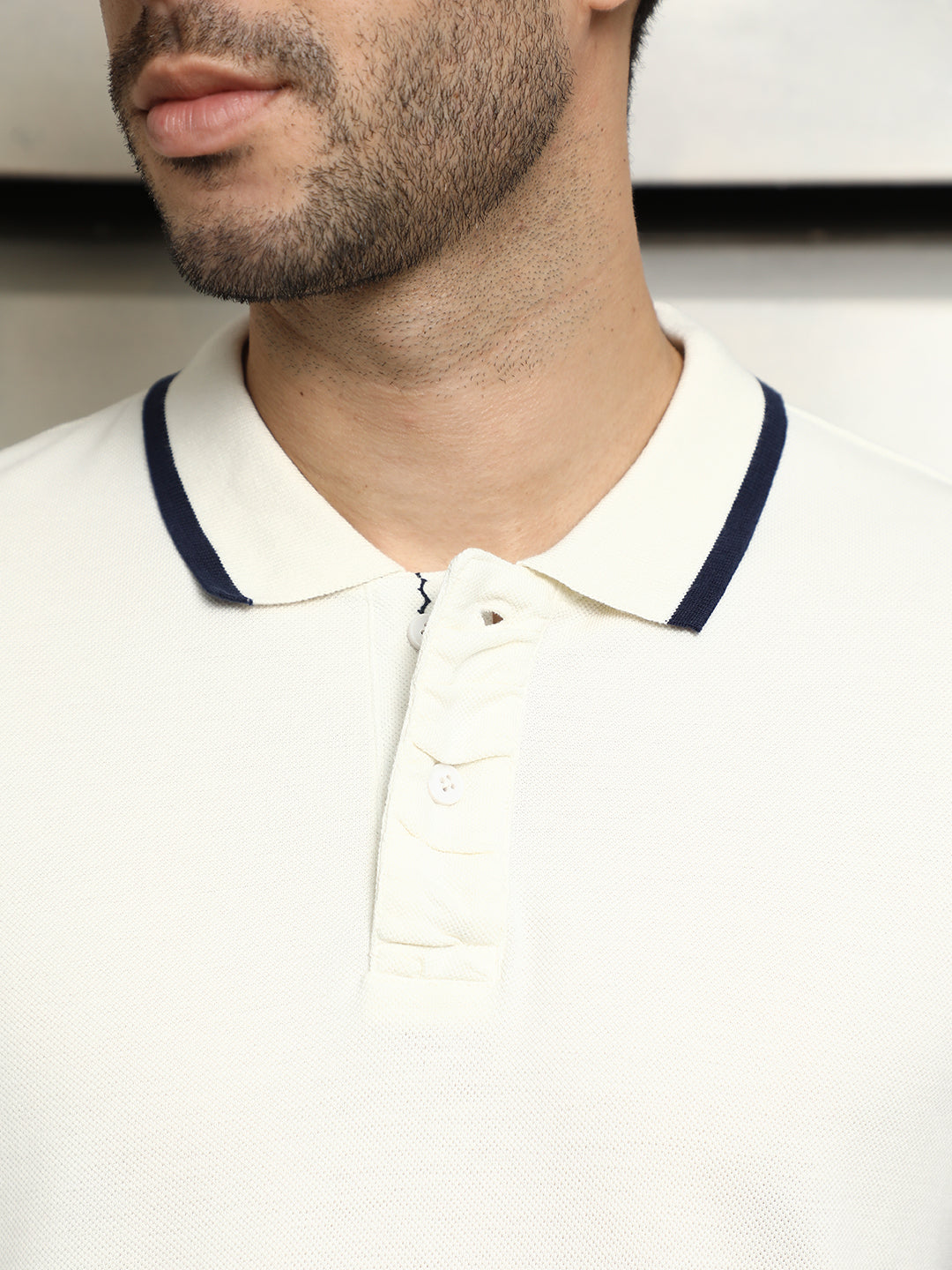 Men Polo Collar Typographic color blocked cotton T-shirt