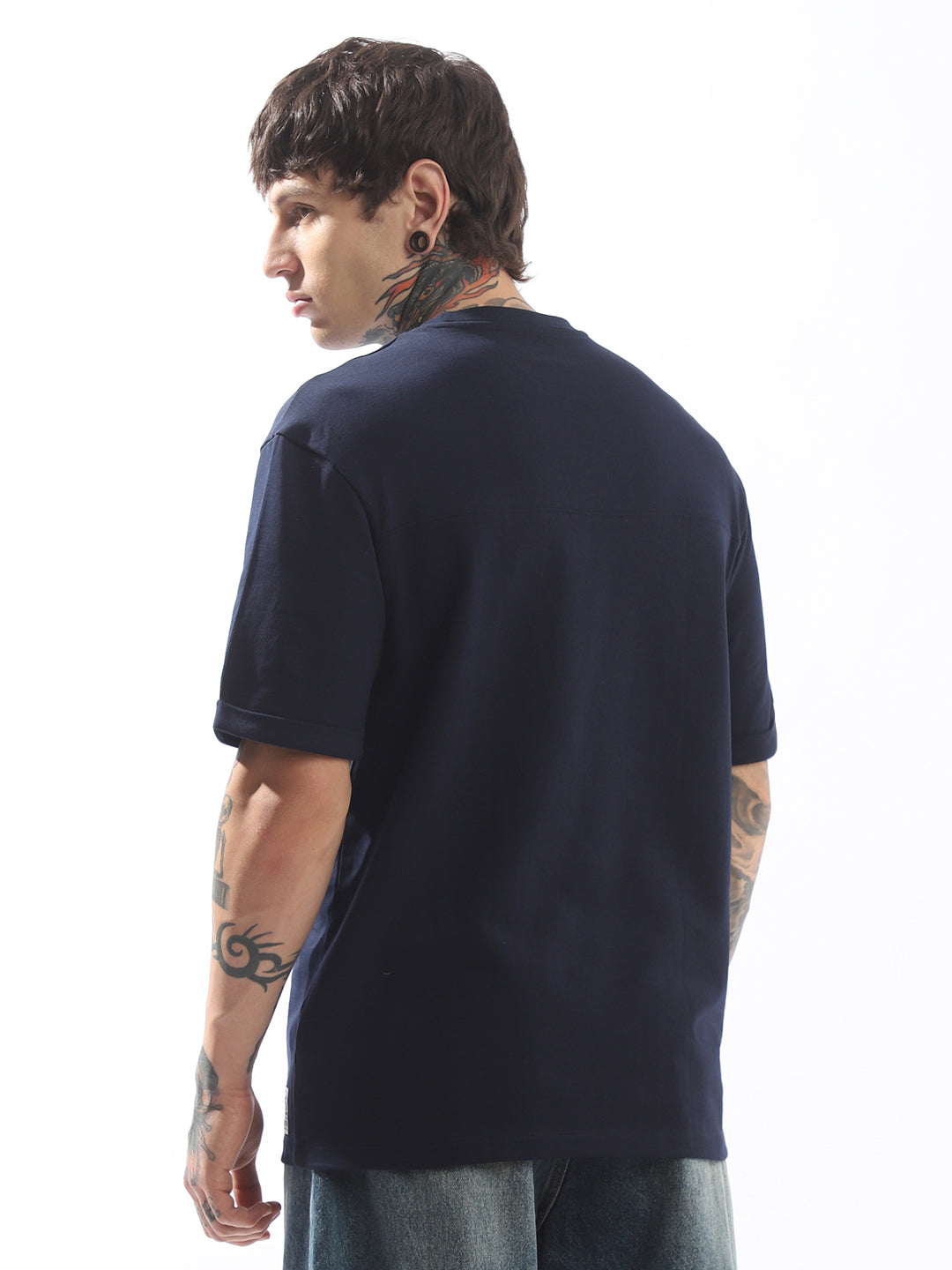 High Star Men Relaxed Fit Raw Edge Pure Cotton T-shirt