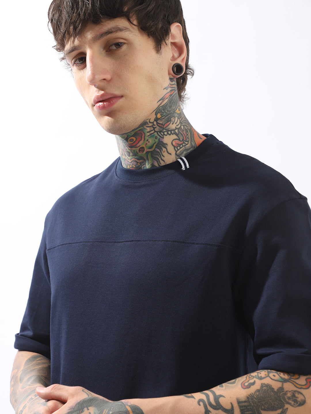 High Star Men Relaxed Fit Raw Edge Pure Cotton T-shirt