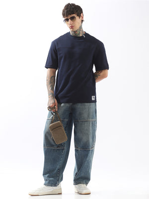 High Star Men Relaxed Fit Raw Edge Pure Cotton T-shirt