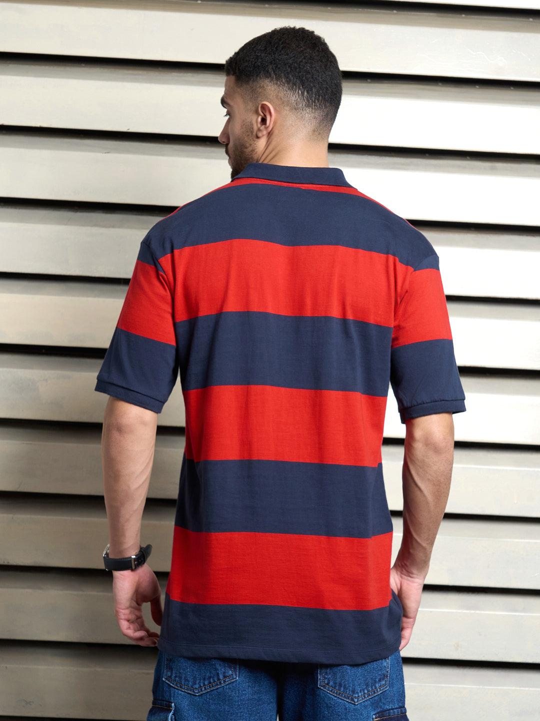 Men Cotton  Striped Short Sleeves Polo neck casual  Tshirt