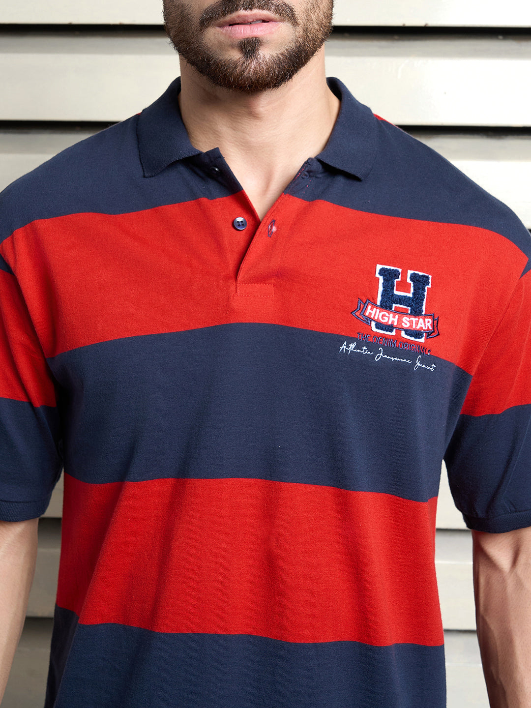 Men Cotton  Striped Short Sleeves Polo neck casual  Tshirt
