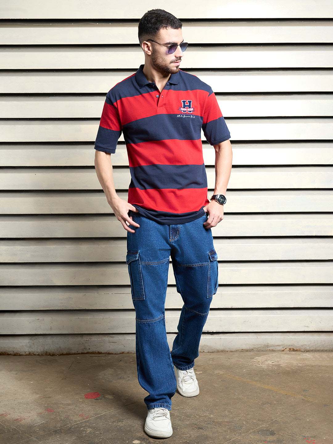 Men Cotton  Striped Short Sleeves Polo neck casual  Tshirt