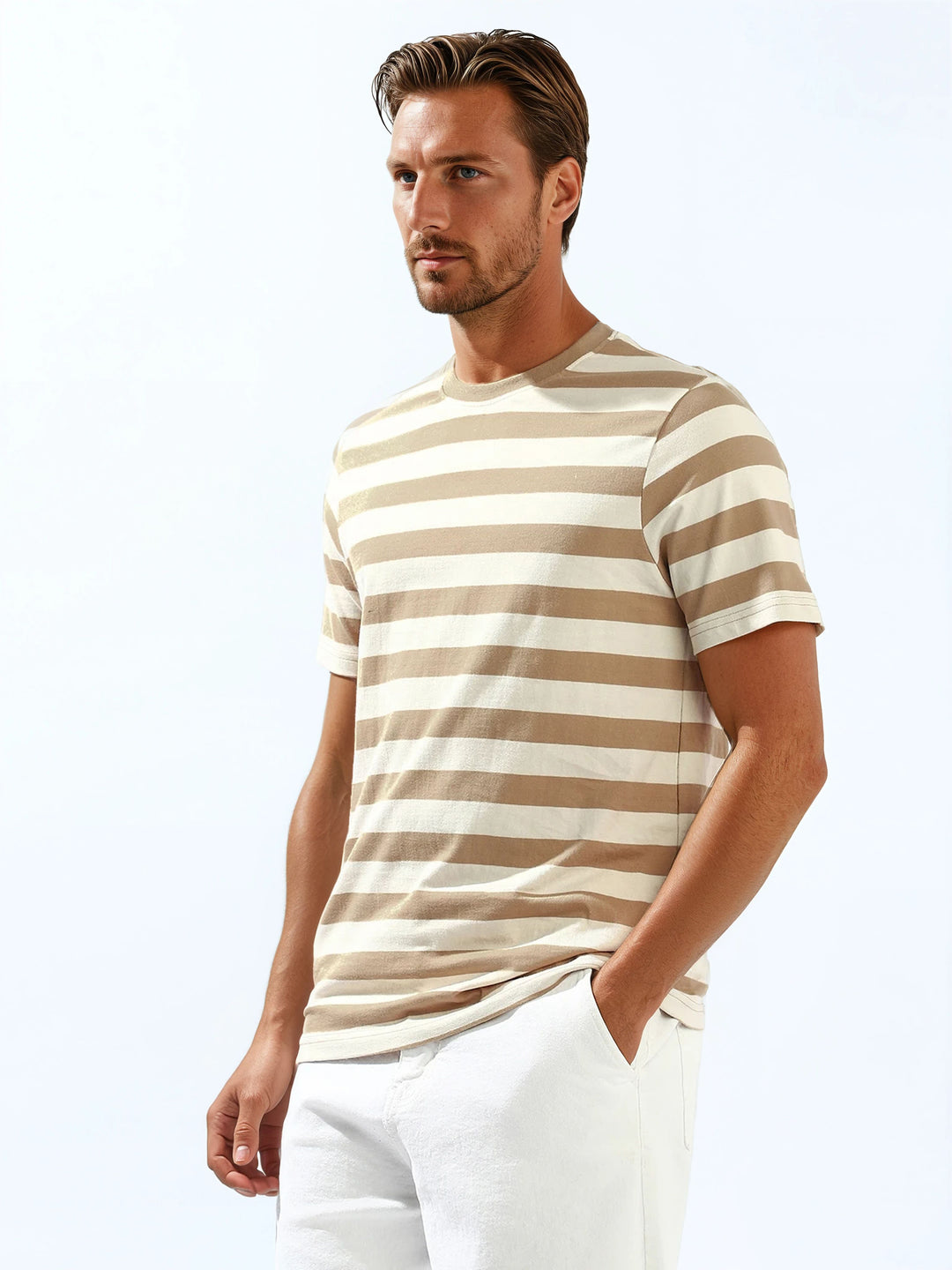 High Star Men Cotton Strip Regular fit Crew neck Halfsleeve Tshirts