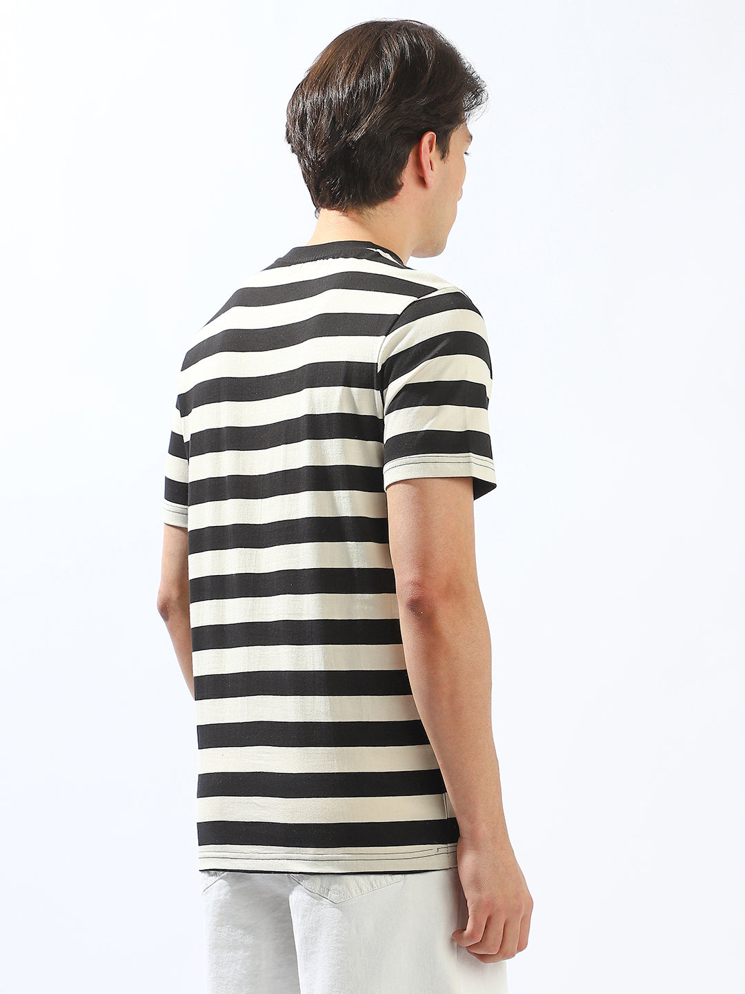 High Star Men Cotton Strip Regular fit Crew neck Halfsleeve Tshirts
